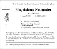 Traueranzeige Magdalena Neumaier