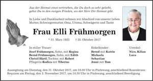 Traueranzeige Elli Frühmorgen