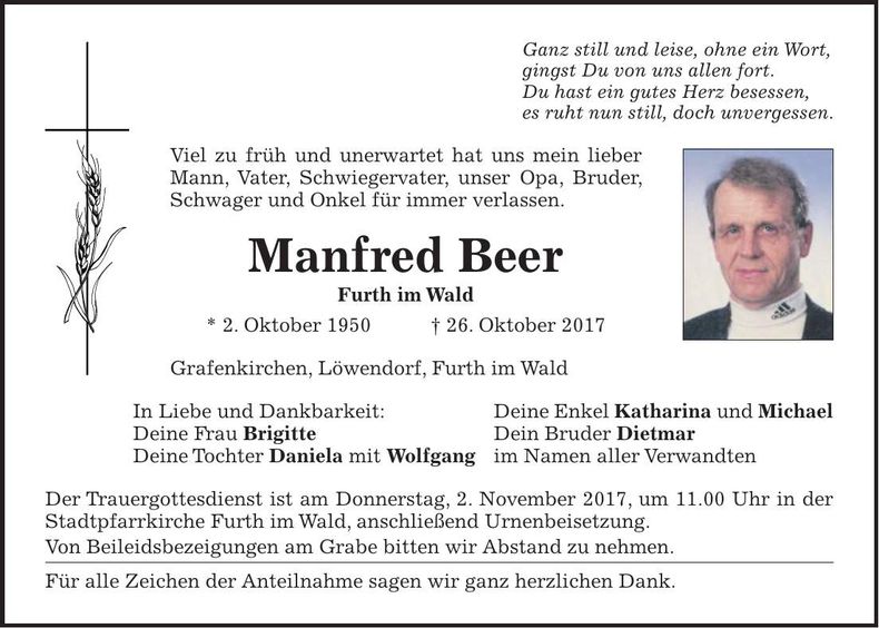 Traueranzeige Manfred Beer