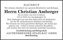 Traueranzeige Christian Amberger