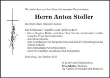 Traueranzeige Anton Stoller