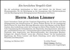 Traueranzeige Anton Limmer