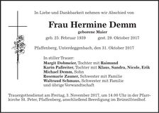 Traueranzeige Hermine Demm