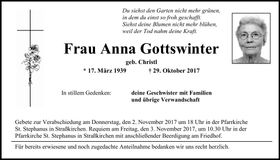 Traueranzeige Anna Gottswinter