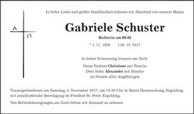 Traueranzeige Gabriele Schuster