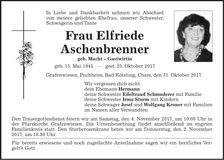 Traueranzeige Elfriede Aschenbrenner
