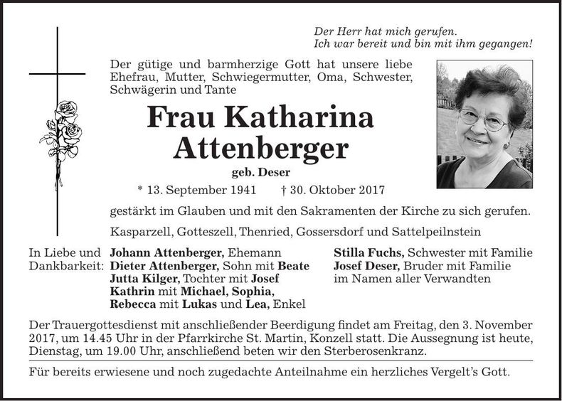 Traueranzeige Katharina Attenberger