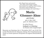 Traueranzeige Maria Glonner-Ahne