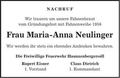 Traueranzeige Marianne Neulinger