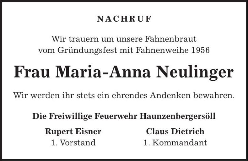 Traueranzeige Marianne Neulinger