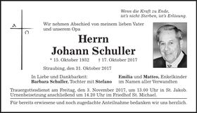 Traueranzeige Johann Schuller