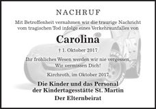 Traueranzeige Lehermeier Carolina