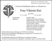 Traueranzeige Viktoria Sixt