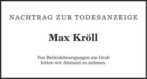 Traueranzeige Max Kröll