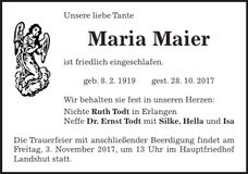Traueranzeige Maria Maier