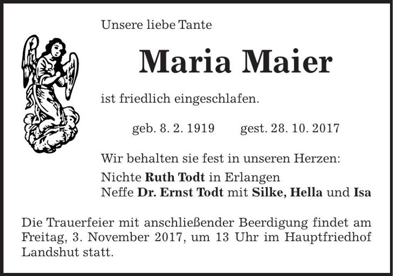 Traueranzeige Maria Maier
