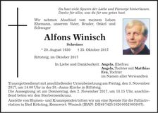 Traueranzeige Alfons Winisch