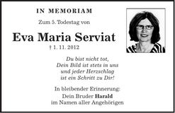 Traueranzeige Eva Maria Serviat
