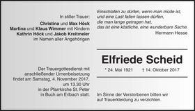 Traueranzeige Elfriede Scheid