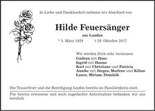 Traueranzeige Hilde Feuersänger