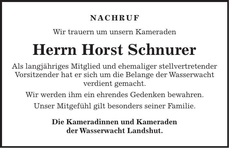 Traueranzeige Horst Schnurer