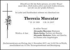 Traueranzeige Therezia Muscatar