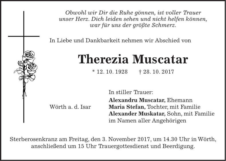 Traueranzeige Therezia Muscatar