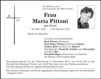 Traueranzeige Maria Pittoni