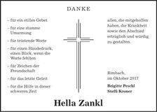 Traueranzeige Hella Zankl