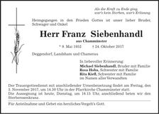 Traueranzeige Franz Siebenhandl