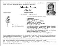 Traueranzeige Maria Auer