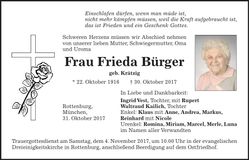 Traueranzeige Frieda Bürger