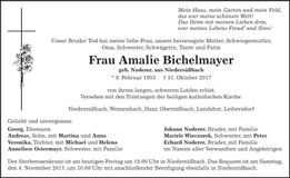 Traueranzeige Amalie Bichelmayer