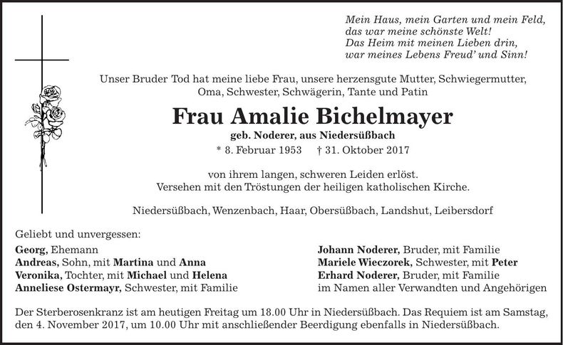Traueranzeige Amalie Bichelmayer