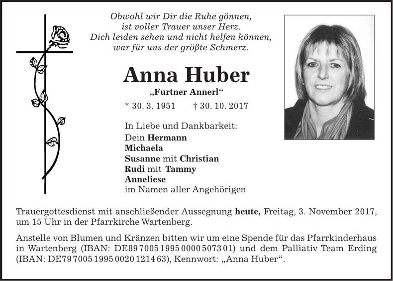 Traueranzeige Anna Huber