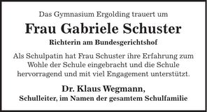 Traueranzeige Gabriele Schuster