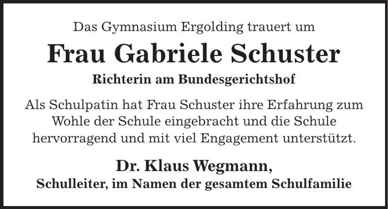 Traueranzeige Gabriele Schuster