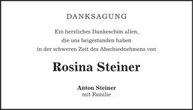 Traueranzeige Rosina Steiner