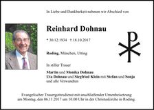 Traueranzeige Reinhard Dohnau