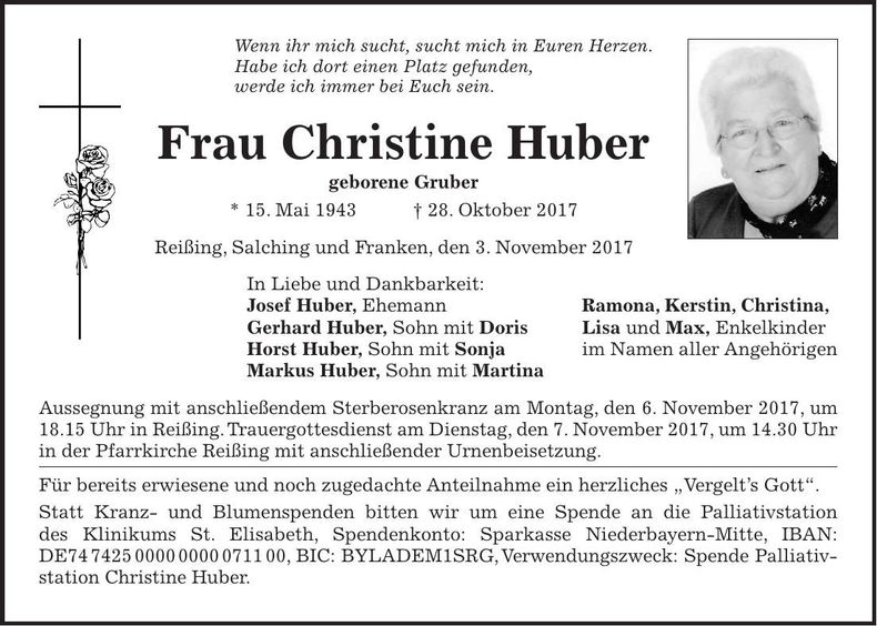 Traueranzeige Christine Huber