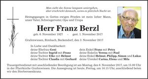 Traueranzeige Franz Berzl