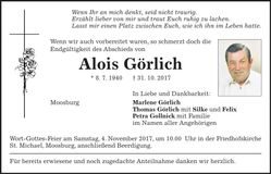 Traueranzeige Alois Görlich
