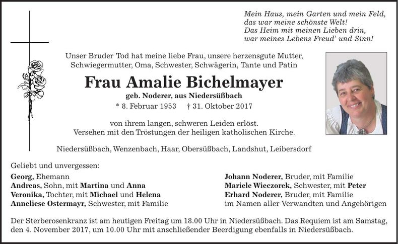 Traueranzeige Amalie Bichelmayer