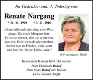 Traueranzeige Renate Nargang