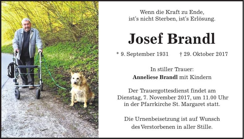 Traueranzeige Josef Brandl