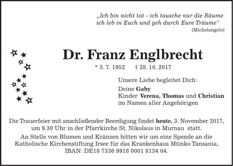 Traueranzeige Franz Englbrecht