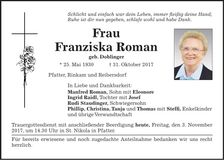 Traueranzeige Franziska Roman