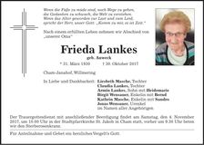 Traueranzeige Frieda Lankes