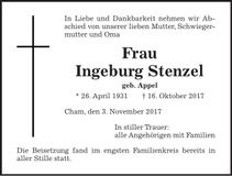 Traueranzeige Ingeburg Stenzel
