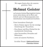 Traueranzeige Helmut Geister